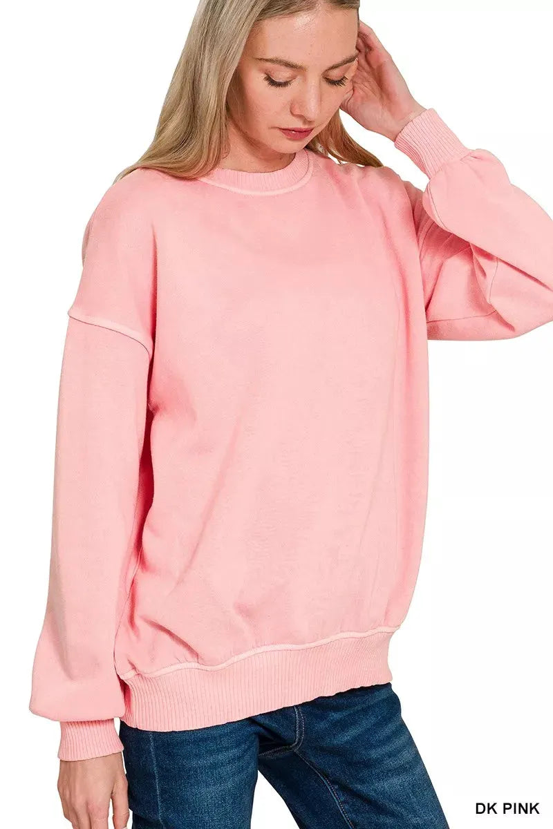 Zenana Pigment Dye Fleece Oversized Sweatshirt by Zenana