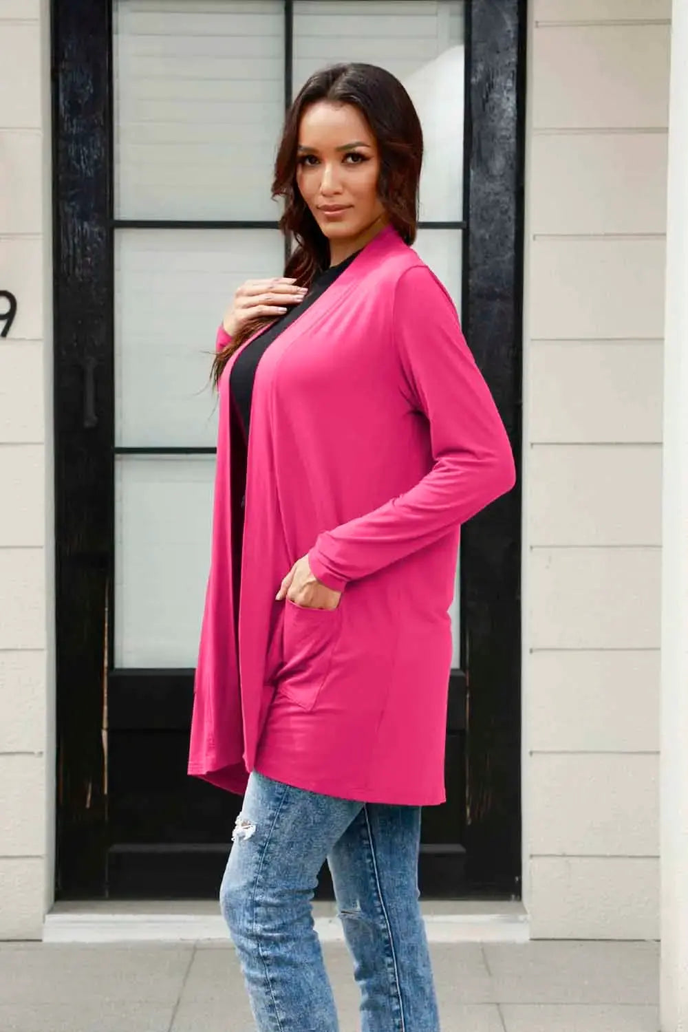 Basic Bae Full Size Open Front Long Sleeve Cardigan with Pockets | Partner Labels Selection by Partner Label