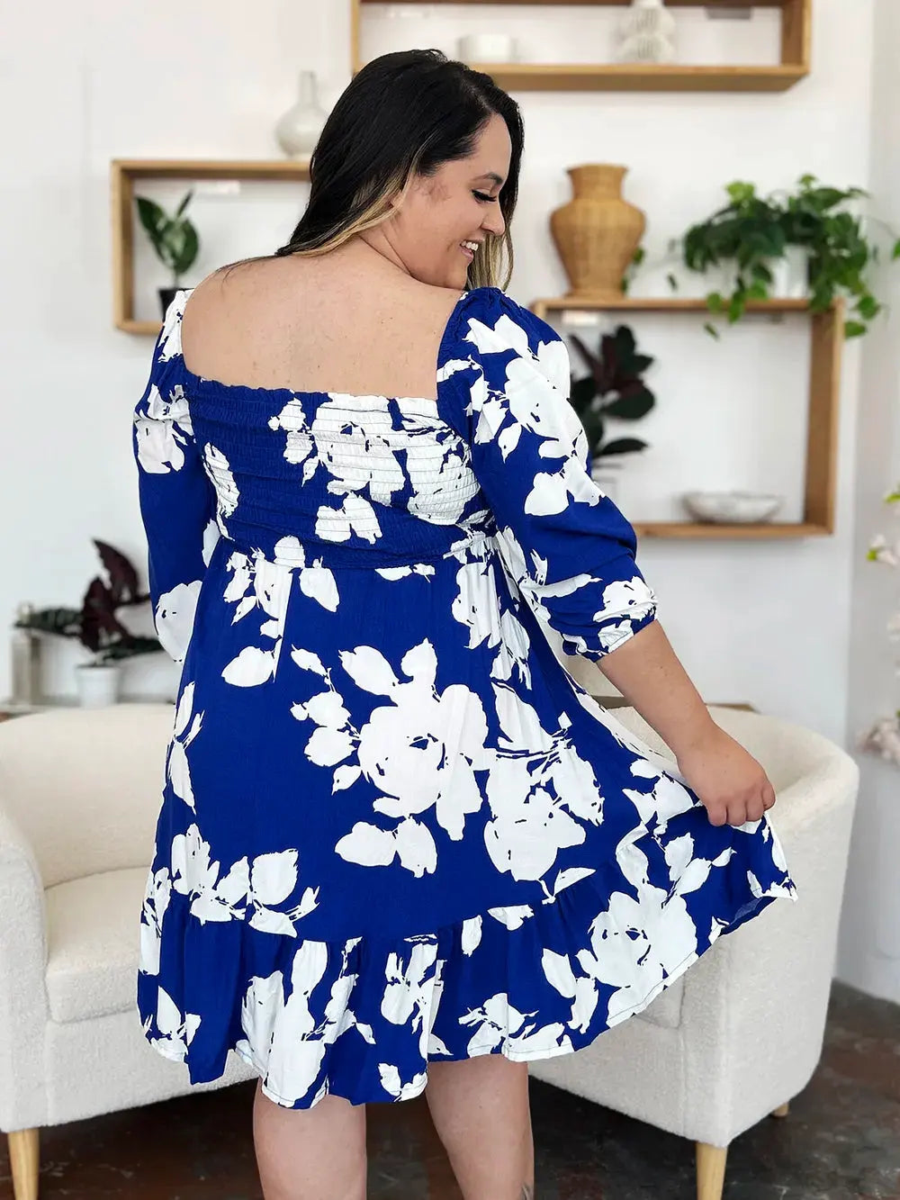 Double Take Full Size Floral Ruffle Hem Smocked Dress with Pockets by Double Take