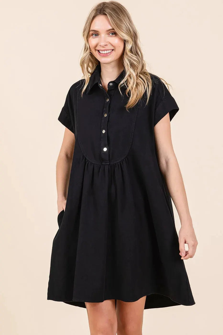 Mittoshop Twill Short Sleeve Collared Mini Dress by Mittoshop