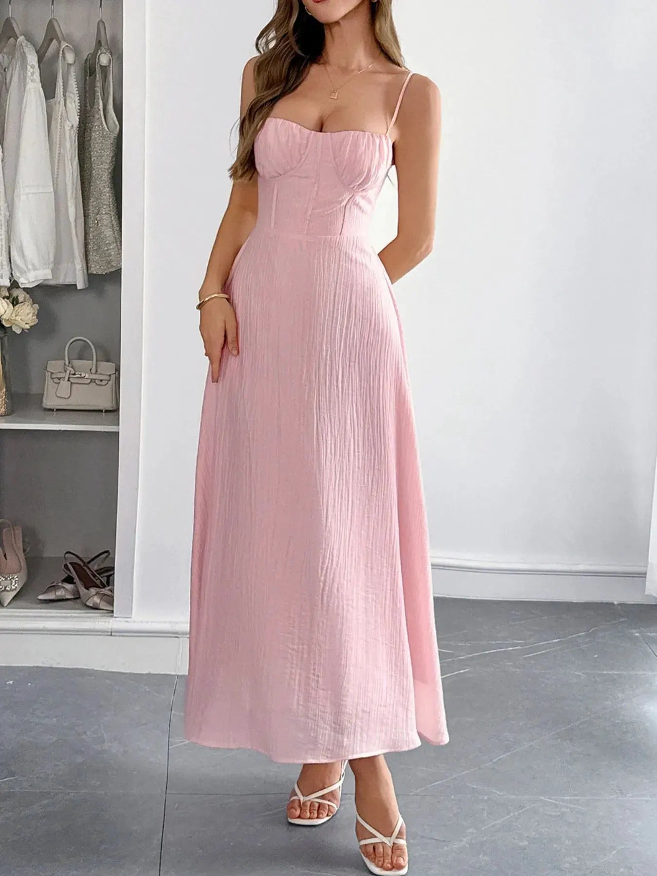 Texture Sweetheart Neck Backless Cami Dress by Partner Label