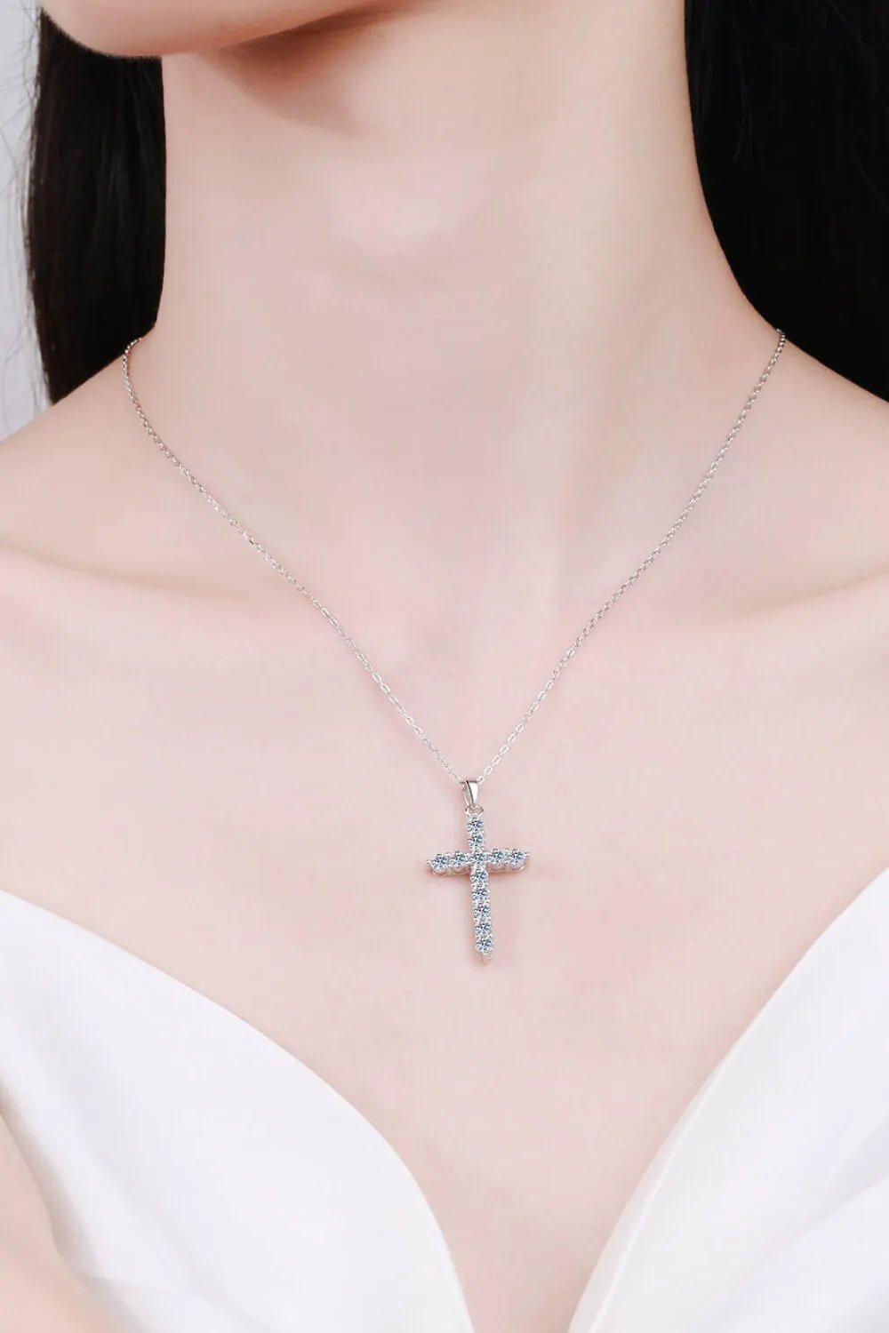 Adored 925 Sterling Silver Cross Moissanite Necklace by Partner Labels