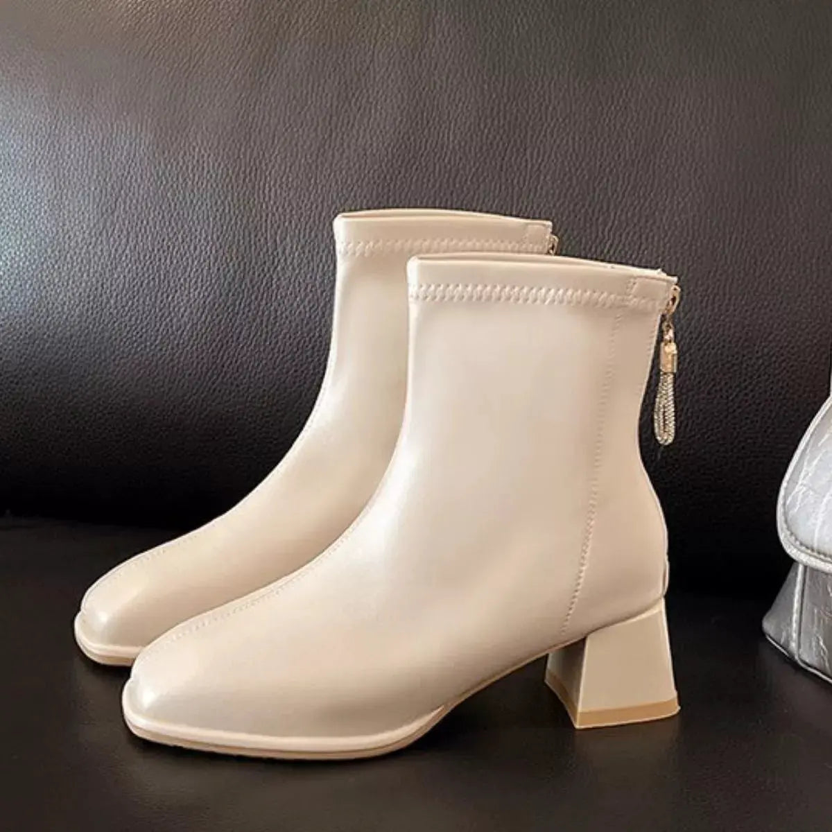 Square Toe Block Heels Boots by Partner Label