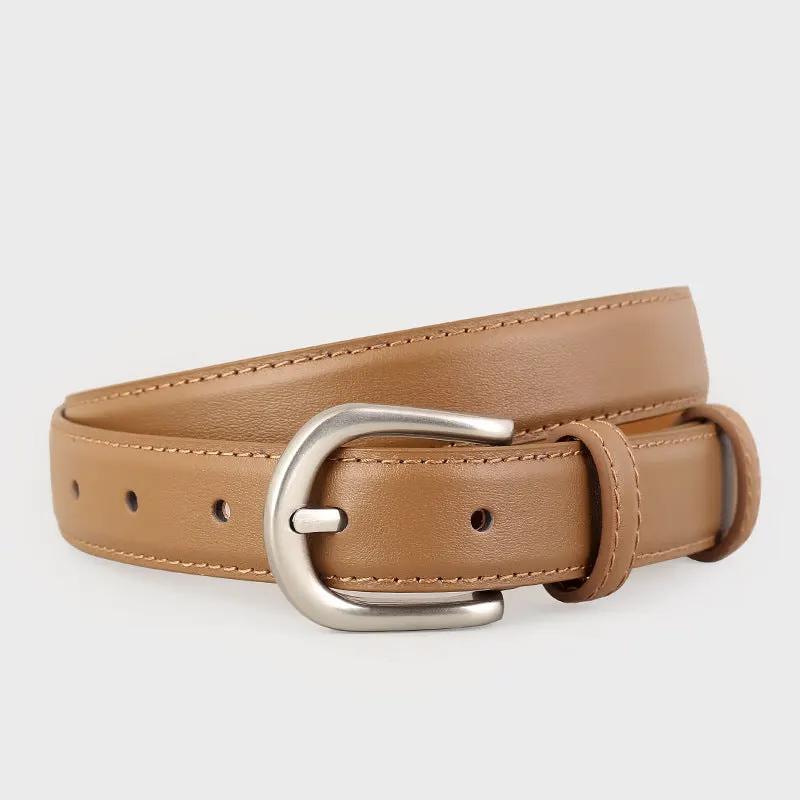 Classic Leather Belt with Silver Buckle by Trendsi