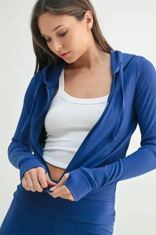 MONO B Ribbed Long Sleeve Hoodie by Partner Label