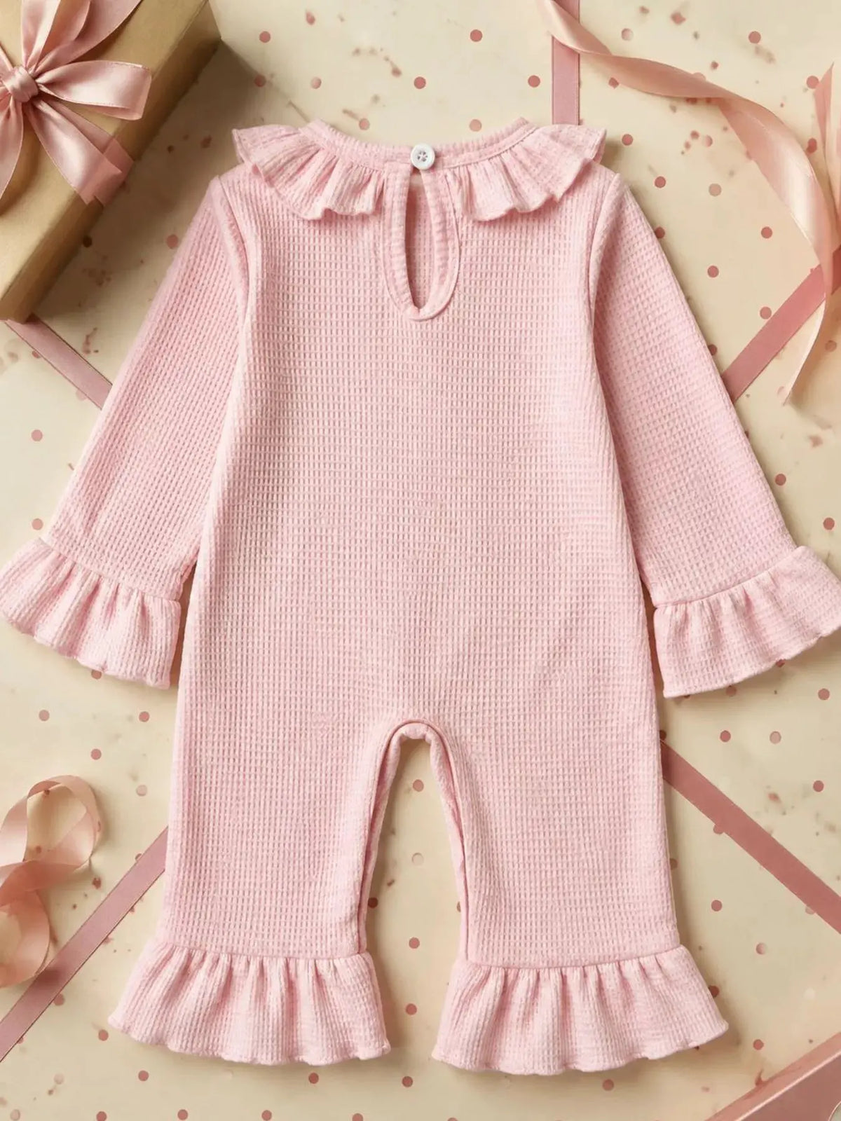 Children's 'My 1st Christmas' Ribbed Ruffle Jumpsuit and Headband Set by Trendsi