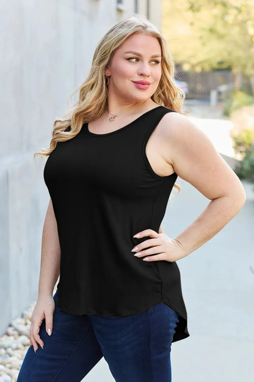 Basic Bae Full Size Round Neck Curved Hem Tank by Basic Bae