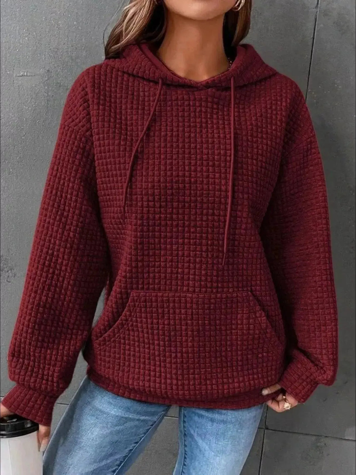 Full Size Textured Kangaroo Pocket Hoodie Plus Size | Partner Labels Selection by Partner Label