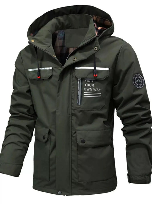 Men's Plus Size Hooded Outdoor Windproof Coat by Partner Label