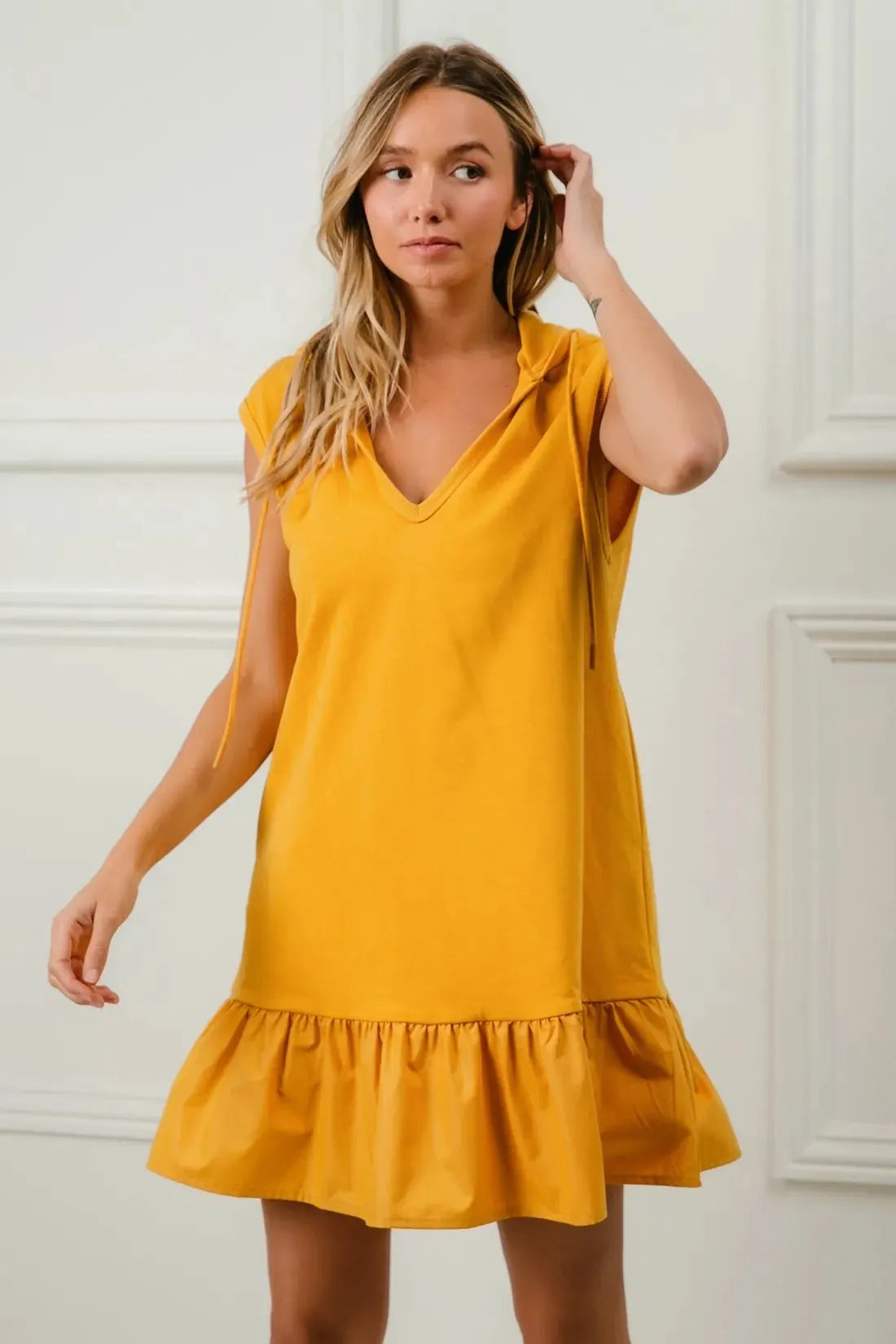 BiBi Ruffled French Terry Hooded Dress by BiBi