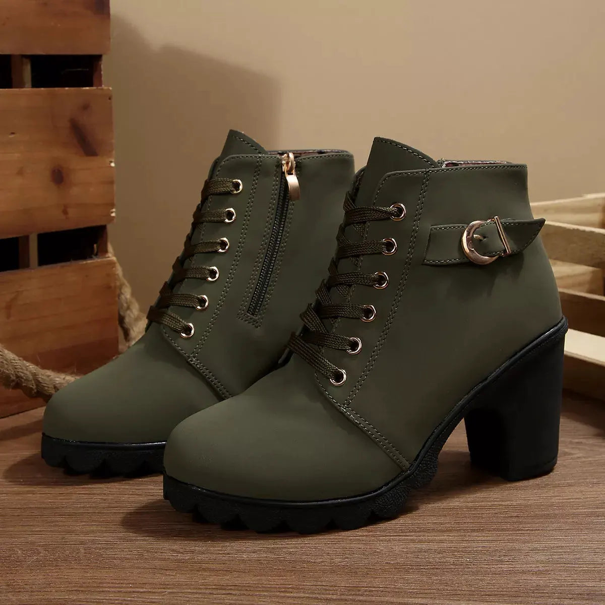 Lace Up Block Heels Boots by Partner Label