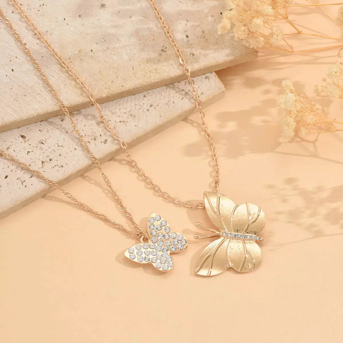2 Piece 18K Gold-Plated Rhinestone Butterfly Necklace by Partner Labels