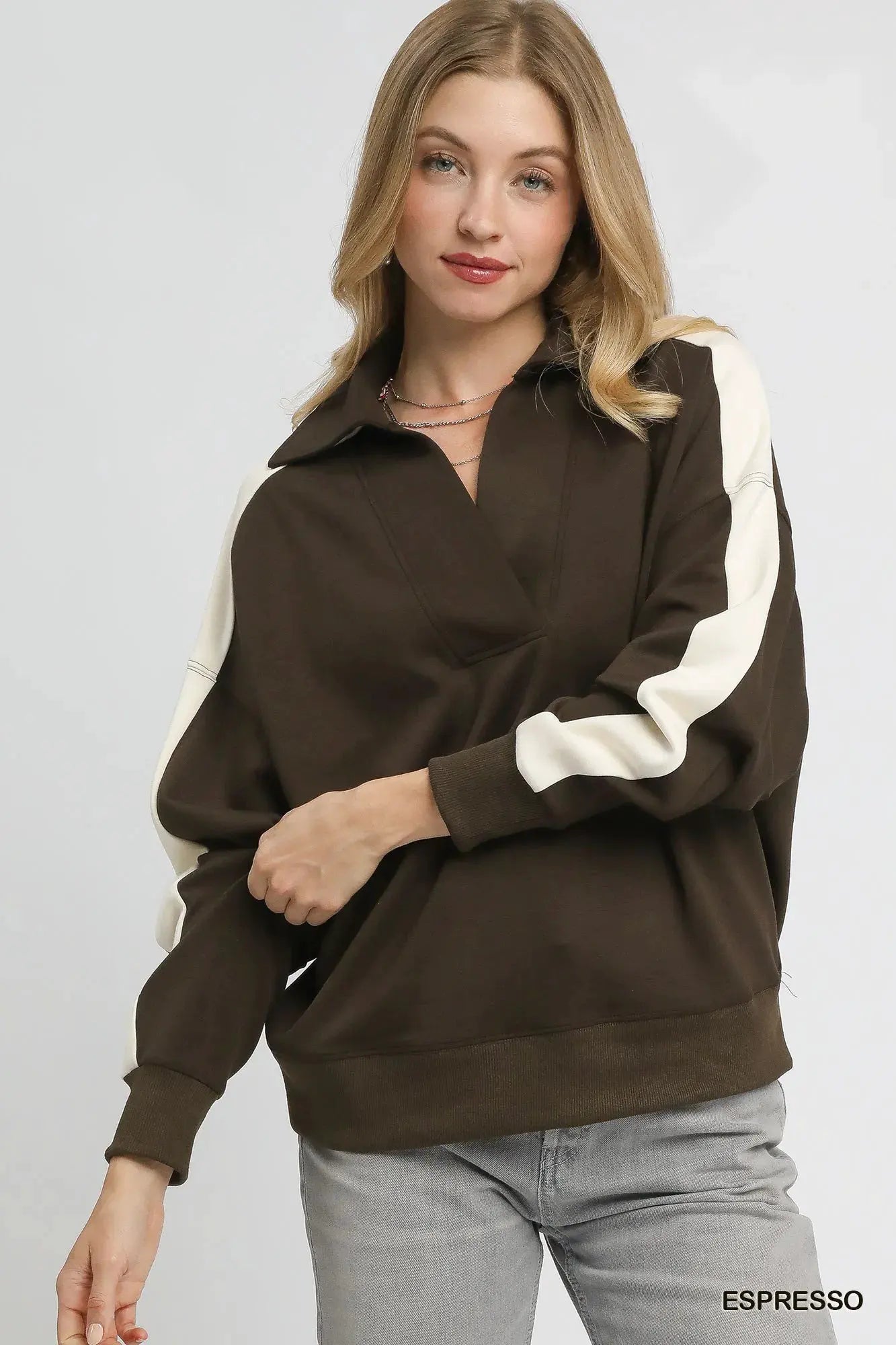 Umgee Color Block Polo Sweatshirt by POL