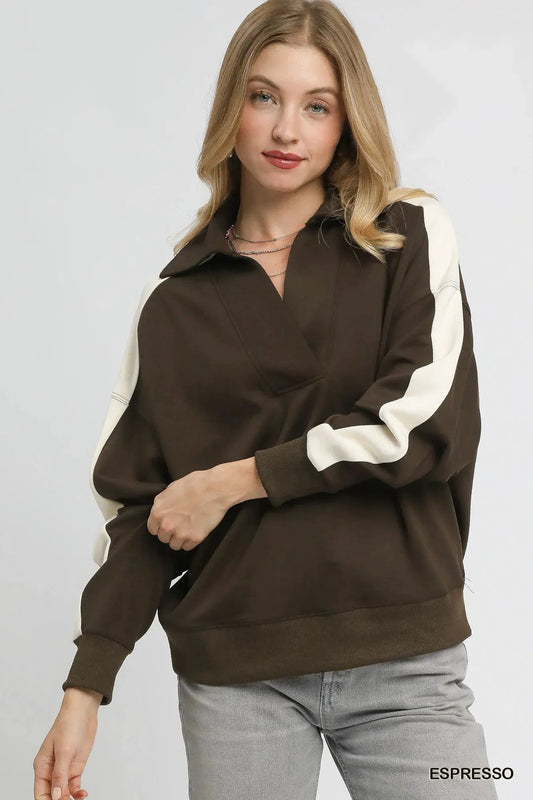 Umgee Color Block Polo Sweatshirt by POL