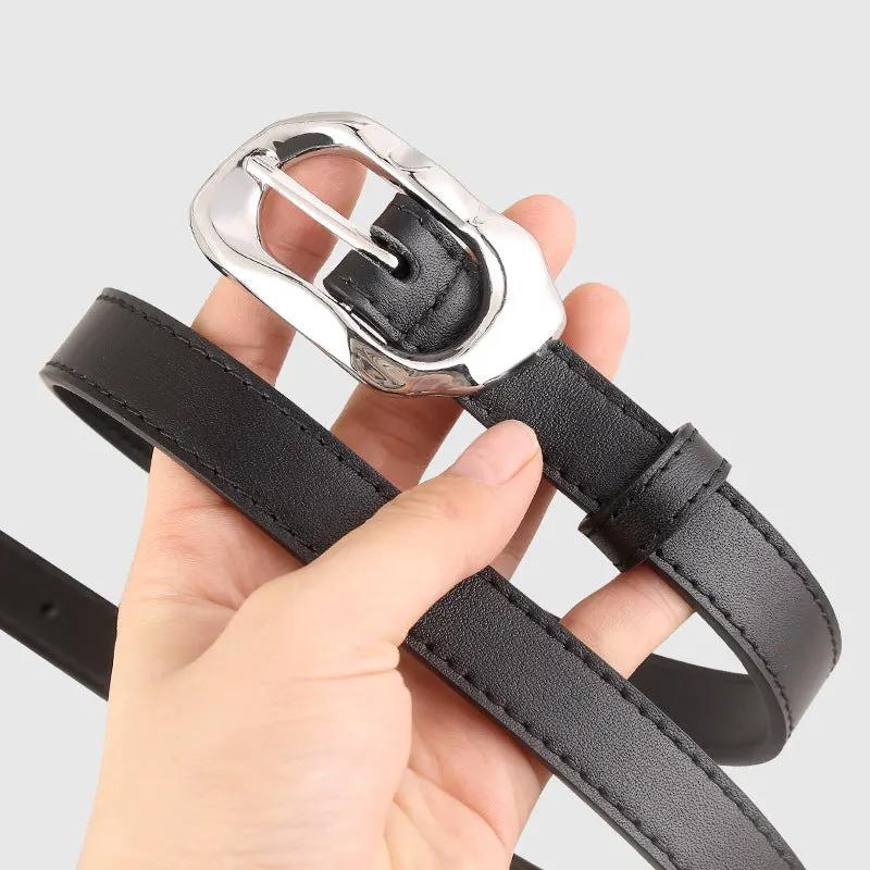 Leather Belt with Silver Buckle by Trendsi