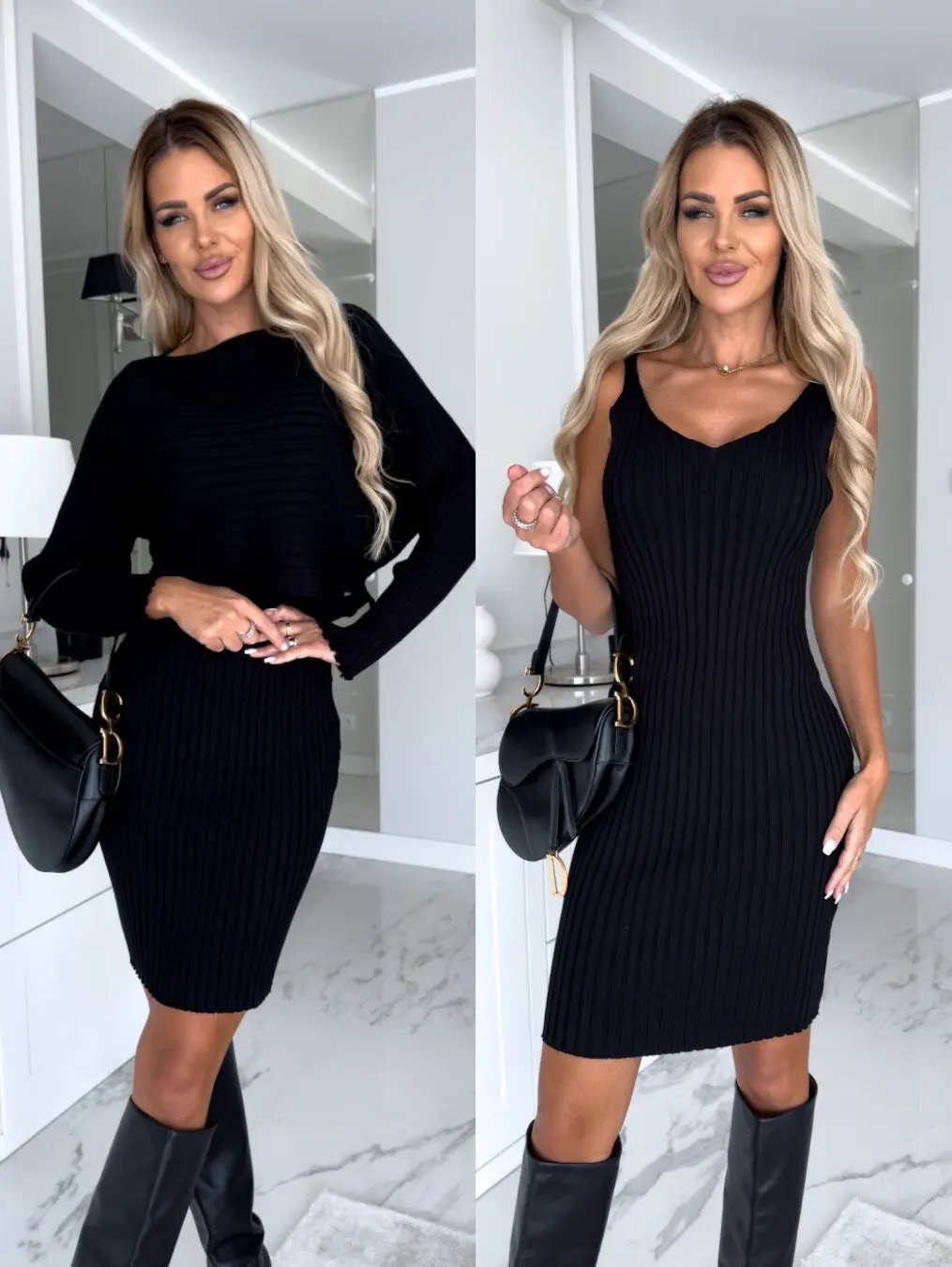 2pcs Suit Women's Solid Stripe Long-sleeved Top And Tight Suspender Skirt Fashion Autumn Winter Slim Clothing by Maiden-Art