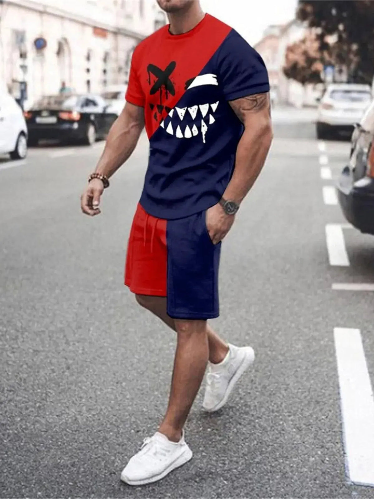 Men's Full Size Gradient Color Casual Tee and Shorts Plus Size Set by Trendsi