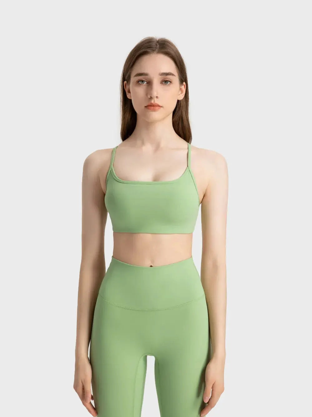Millennia Crisscross Back Scoop Neck Active Cami with Detachable Chest Pads by Millennia