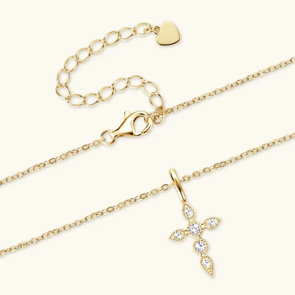 925 Sterling Silver Moissanite Cross Pendant Necklace by Partner Label