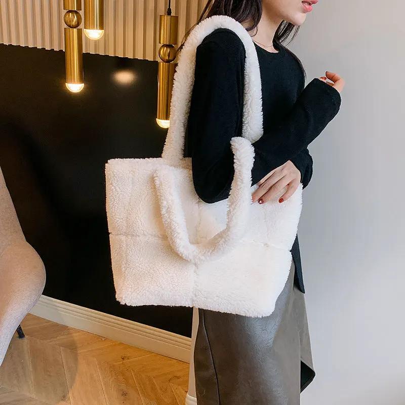 Women's Designer Luxury Plush Bag Winter Fashion Cute Tote Handbags Large Capacity Portable Single Shoulder Furry Bags by Maiden-Art