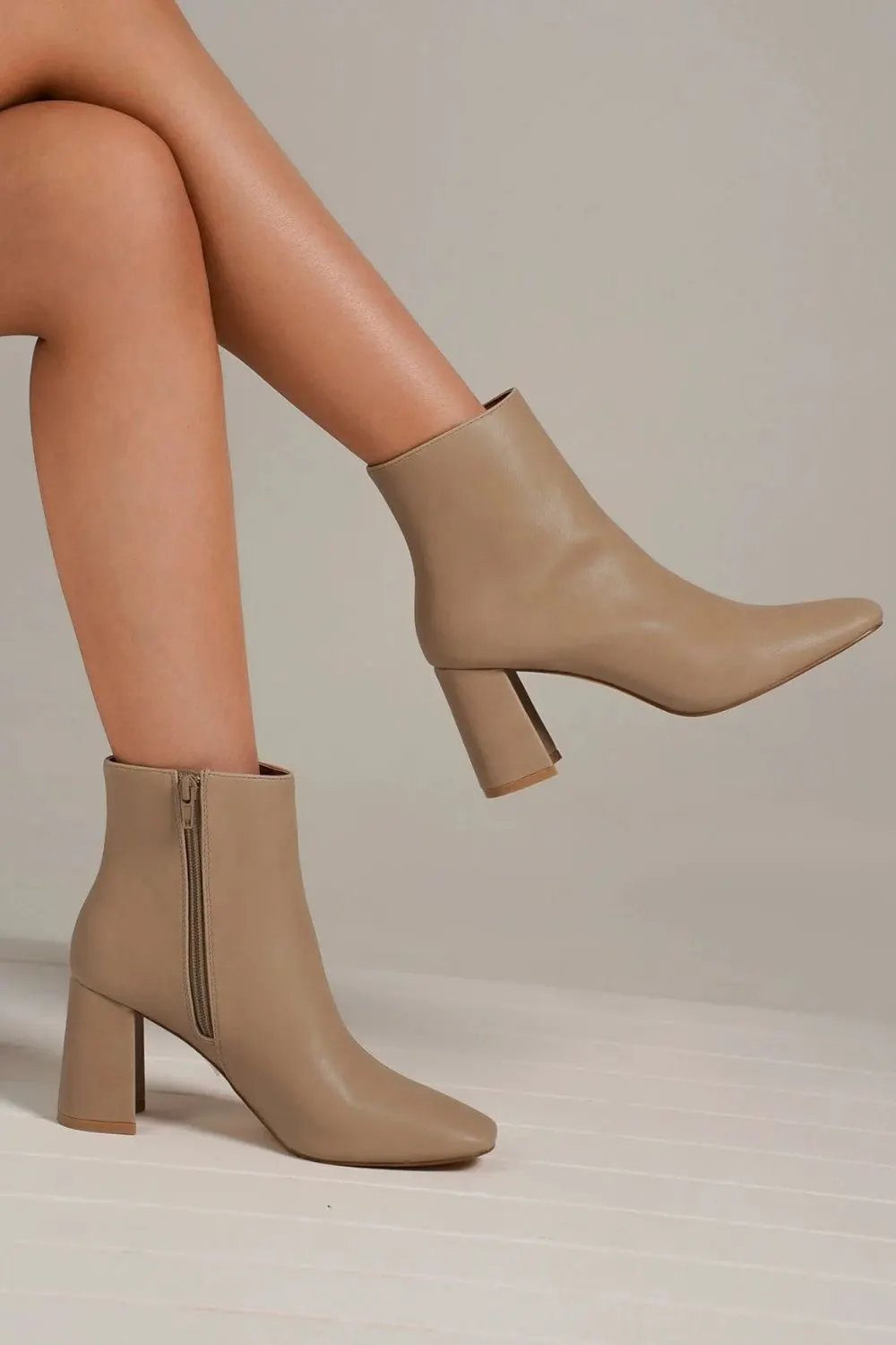 Beast Fashion PU Leather Block Heel Boots with Side Zippers by Beast Fashion