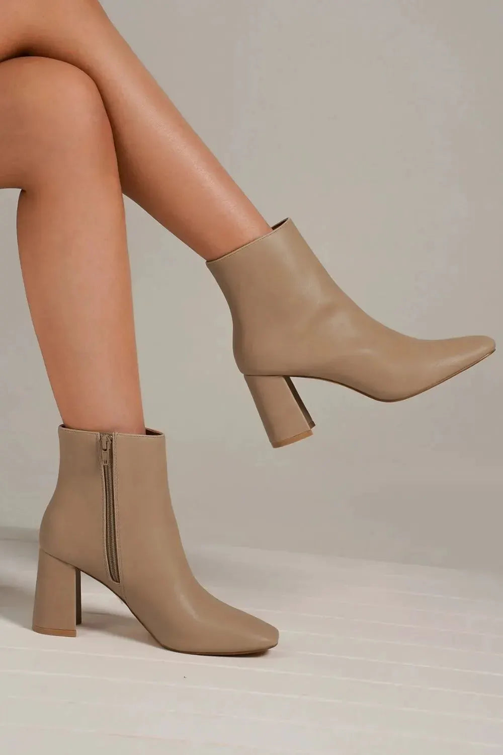 Beast Fashion PU Leather Block Heel Boots with Side Zippers by Beast Fashion