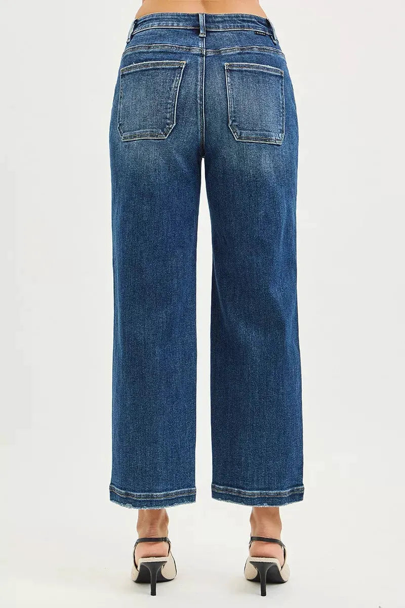 RISEN Slouchy Cropped Baggy Jeans with Front Patch Pocket by RISEN