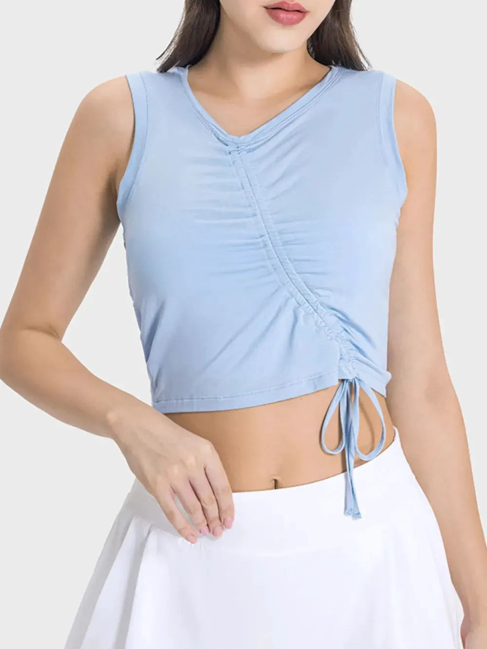 Millennia Drawstring Ruched Wide Strap Active Tank by Millennia