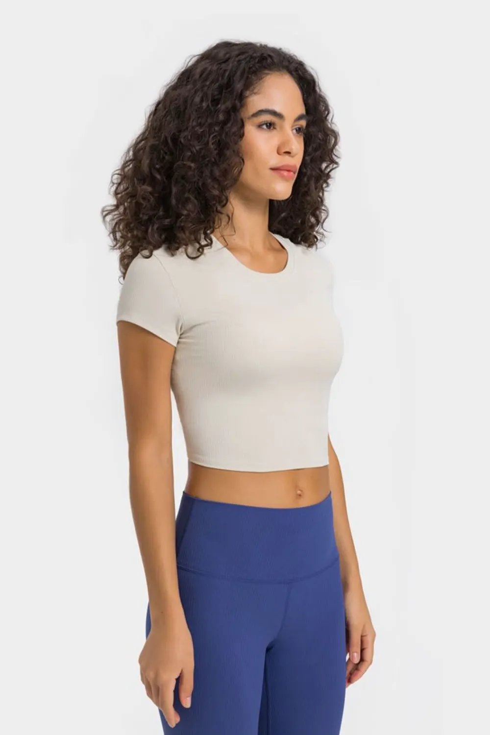 Millennia Round Neck Short Sleeve Cropped Sports T-Shirt by Millennia
