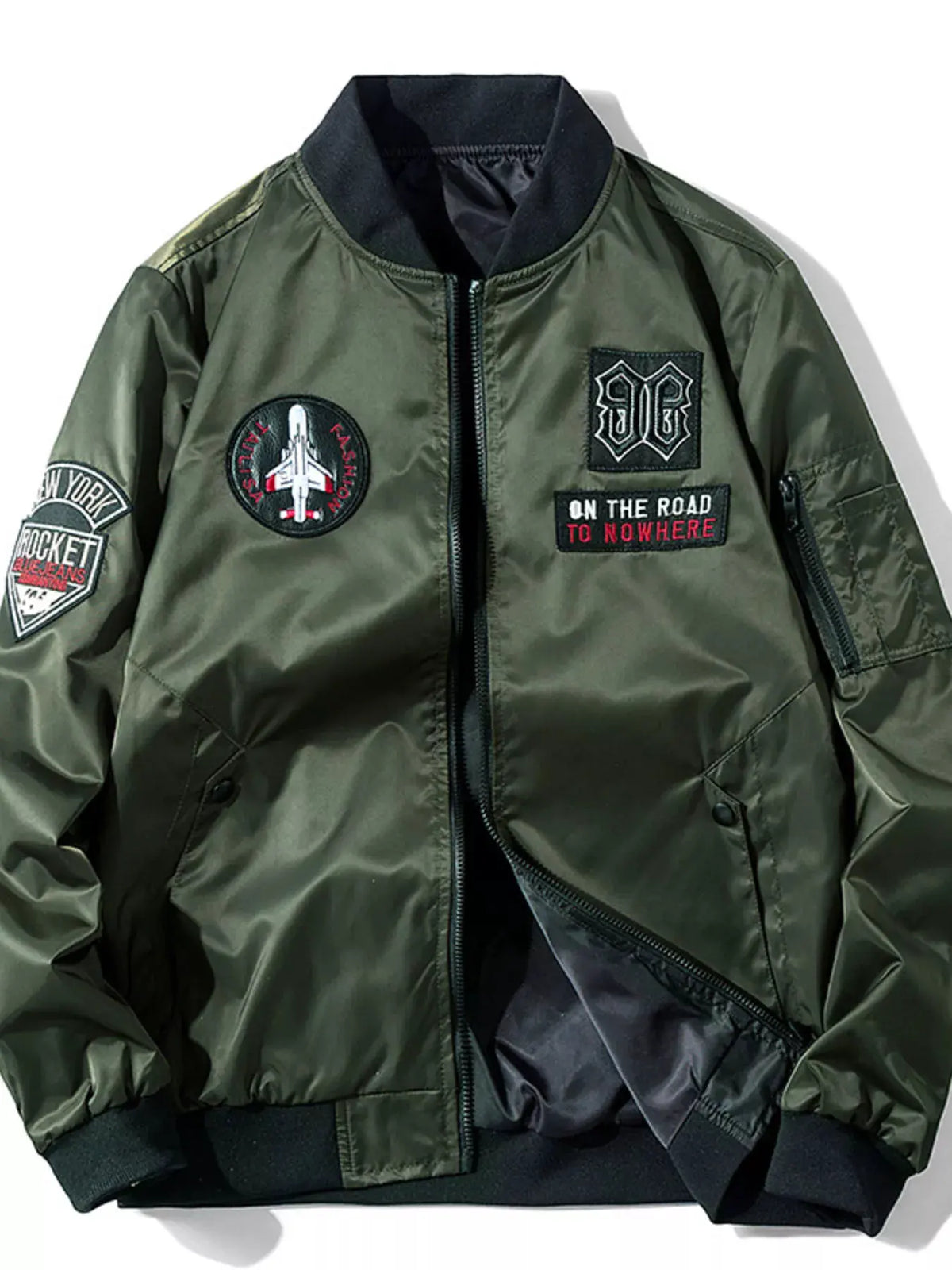Men's Plus Size Zip Up Long Sleeve Bomber Jacket by Trendsi