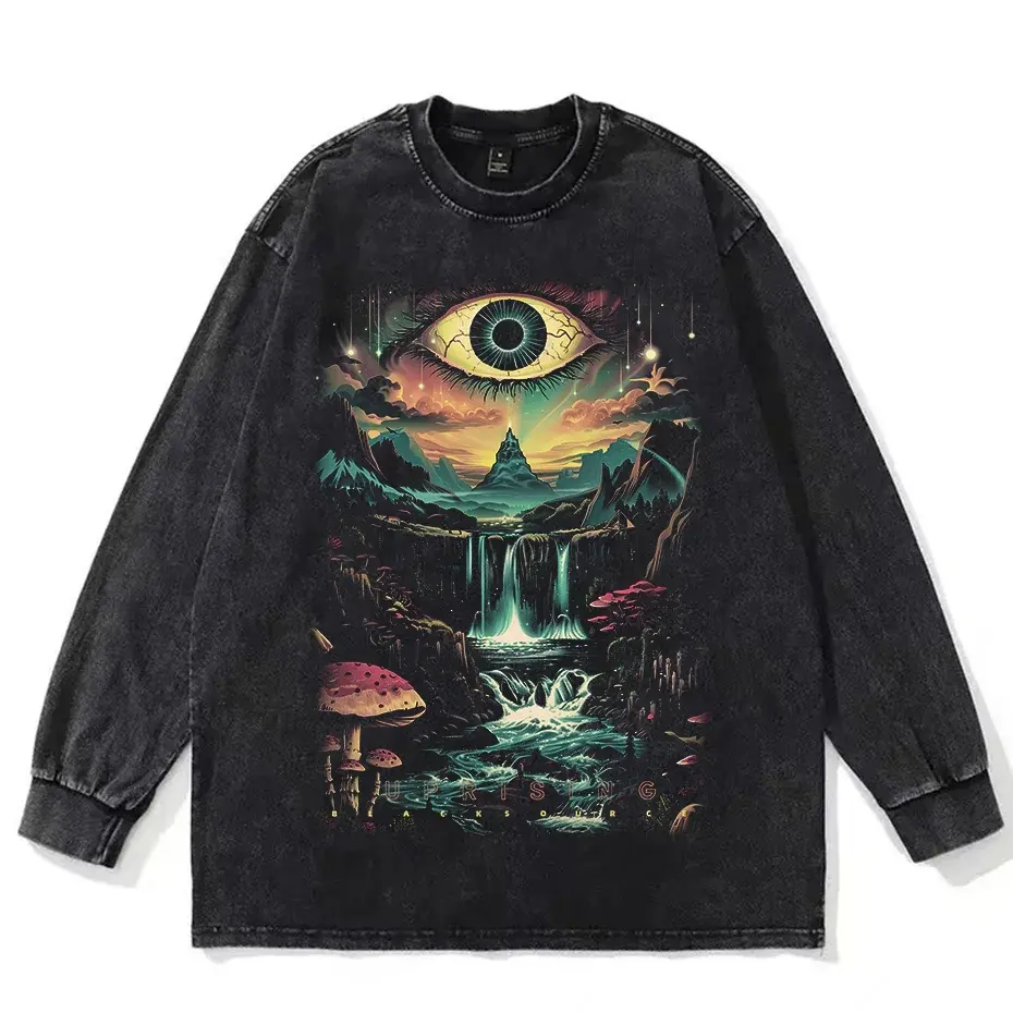 Vintage Washed Cotton Dark Fantasy Forest Eye Graphic T-Shirt by Vimost Shop