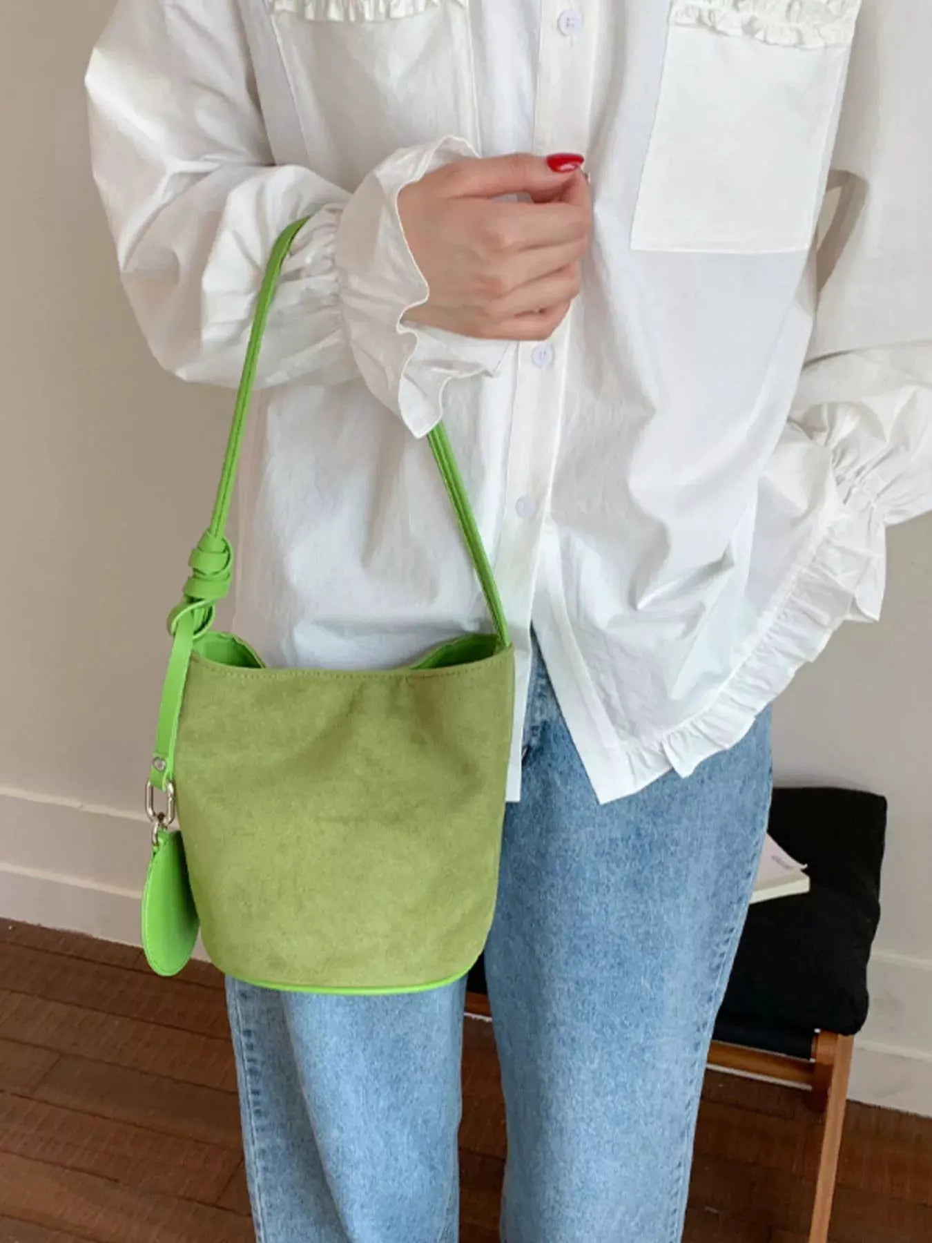 Suede Solid Color Bucket Bag by Partner Label