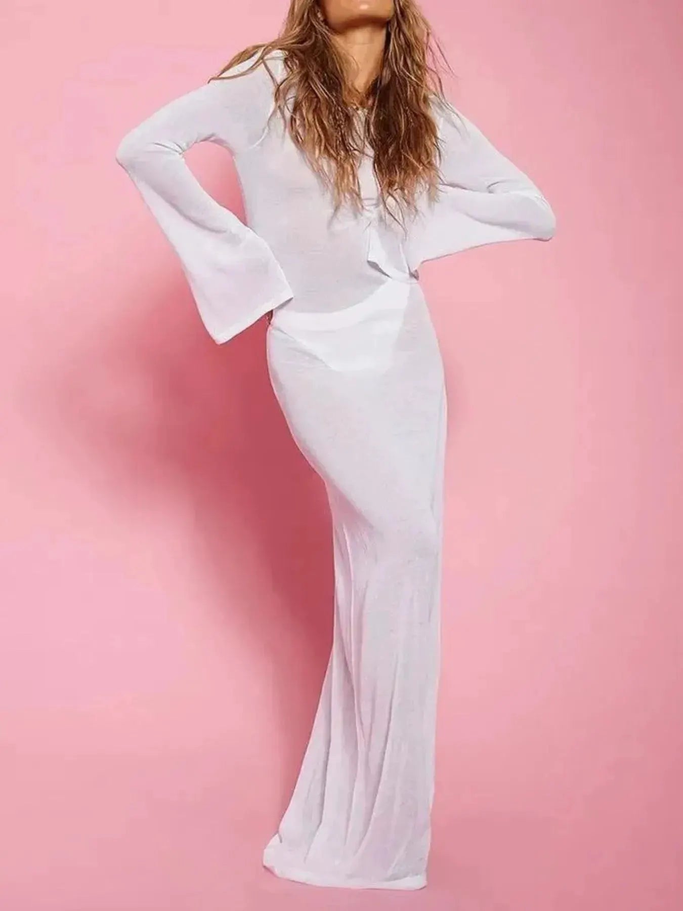 Backless Long Sleeve Maxi Cover-Up by Partner Labels