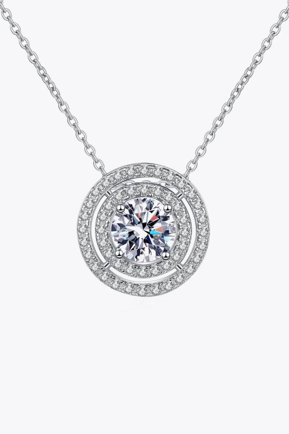 Moissanite Round Pendant Rhodium-Plated Necklace by Partnel Label