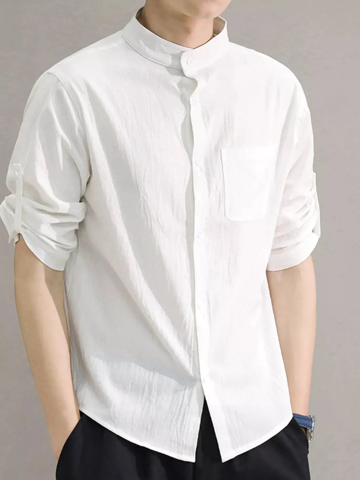Men's Plus Size Button Up Roll-Up Sleeve Shirt by Trendsi