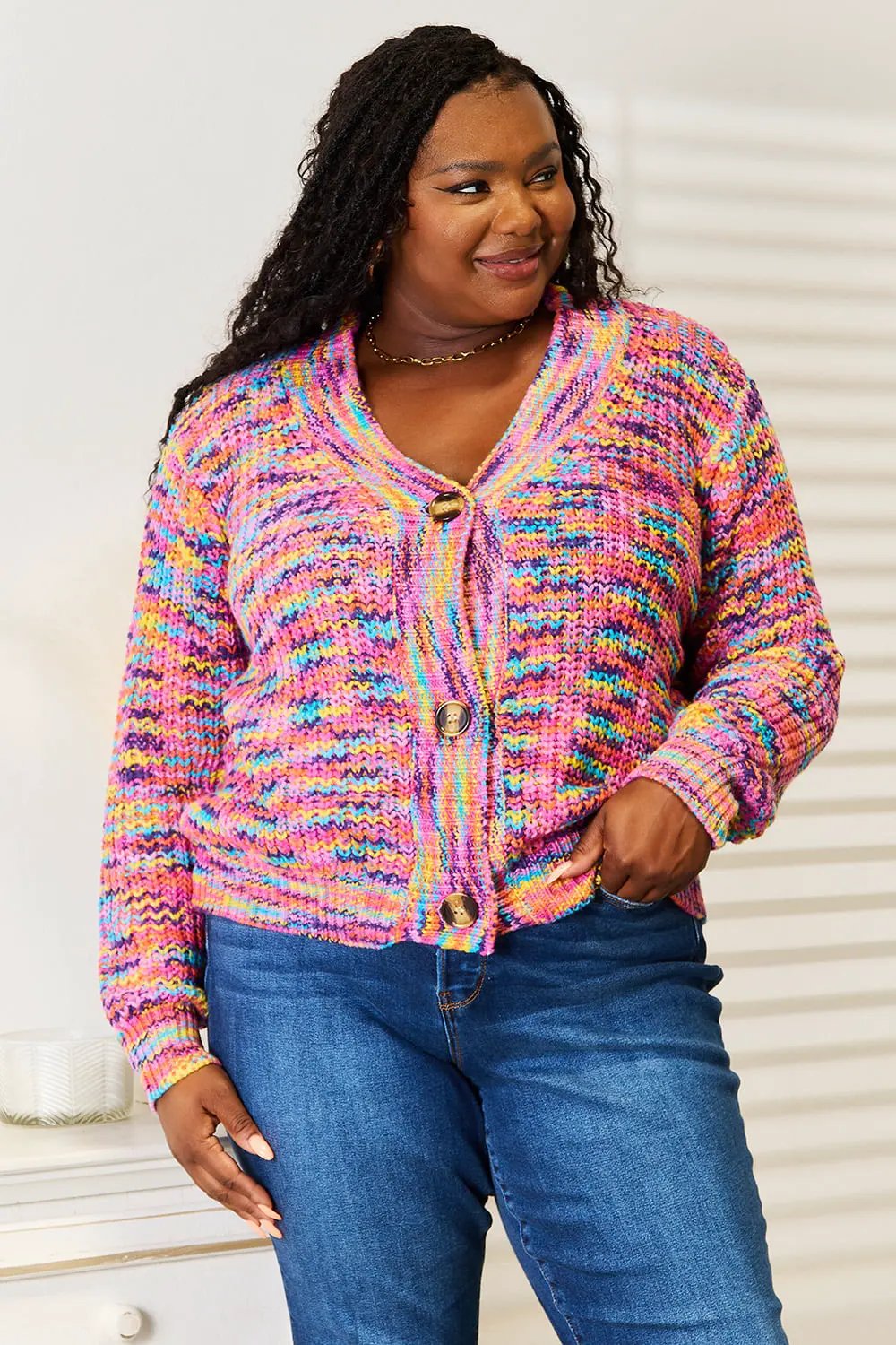 Angel Wings Woven Right V-Neck Long Sleeve Cardigan by Angel Wings
