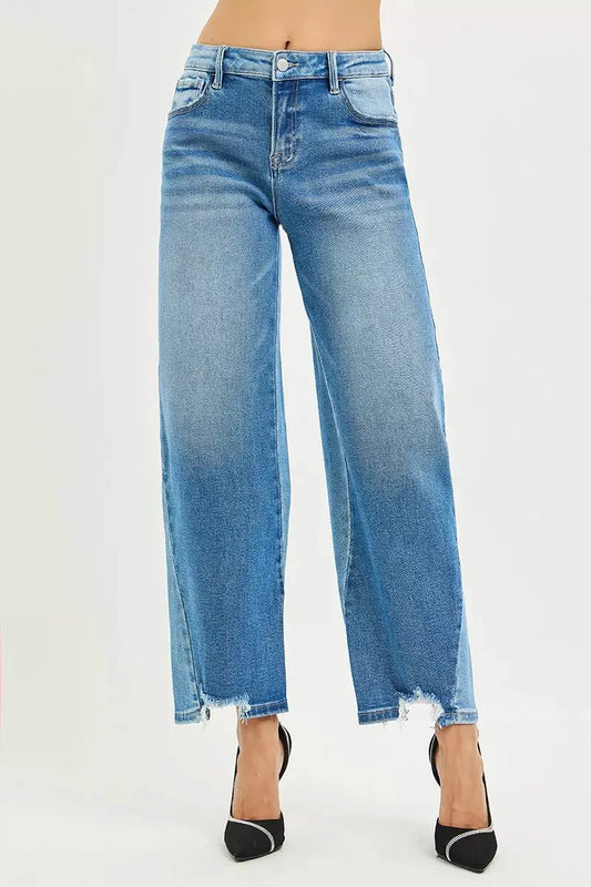 RISEN Full Size Slouchy Cropped Barrel Jeans with Contrast Wash Plus Size by RISEN