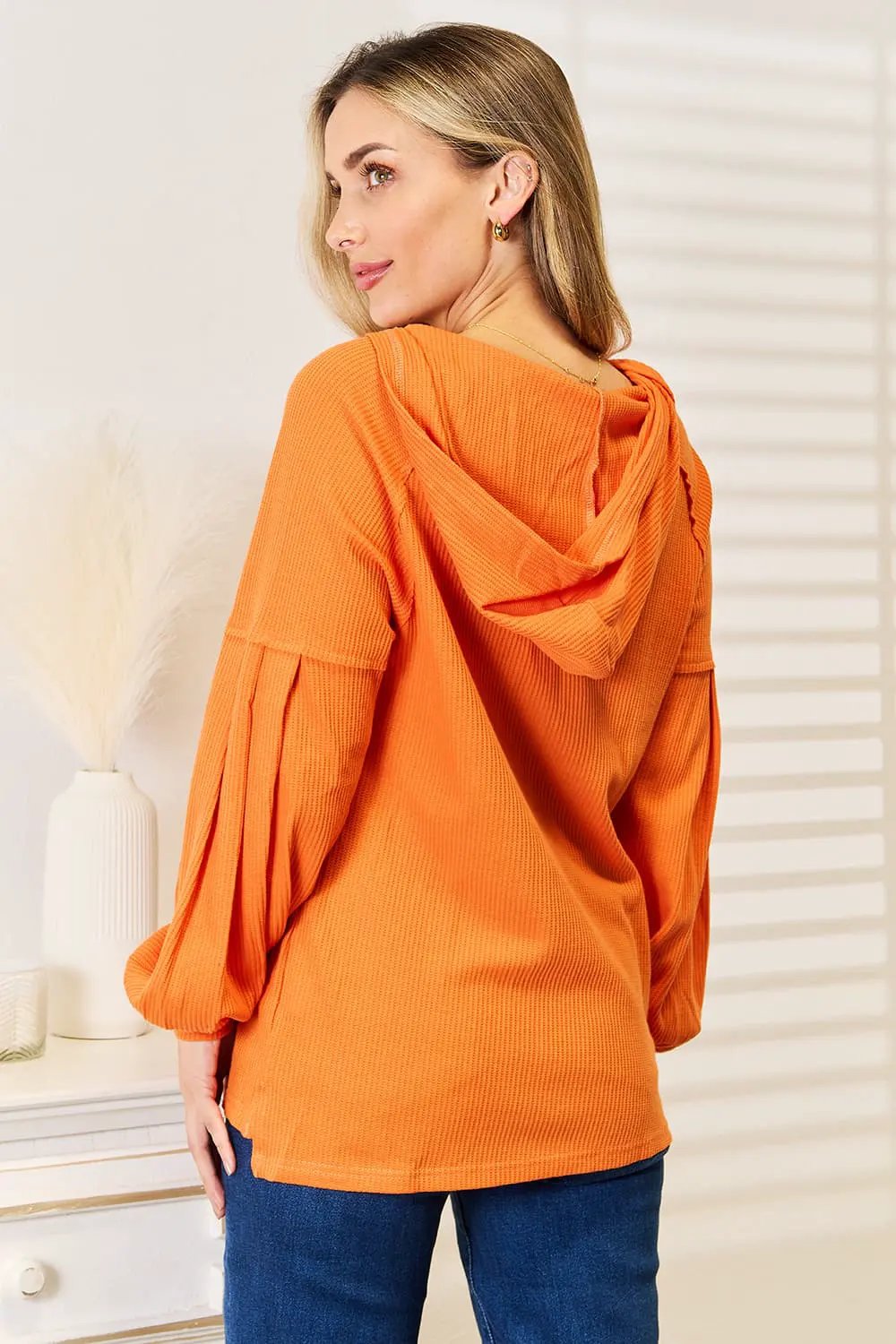 Basic Bae Side Slit Buttoned Waffle Knit Hoodie by Basic Bae
