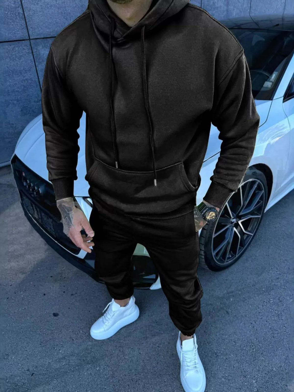 Men's Full Size Kangaroo Pocket Hoodie and Pants Set Plus Size by Trendsi
