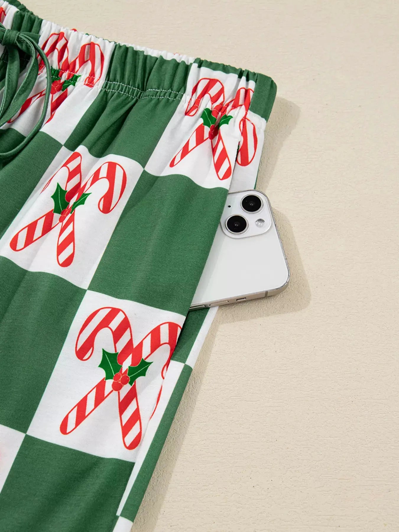 Candy Cane Checkered Pattern 2pcs Pajama Set by Partner Label