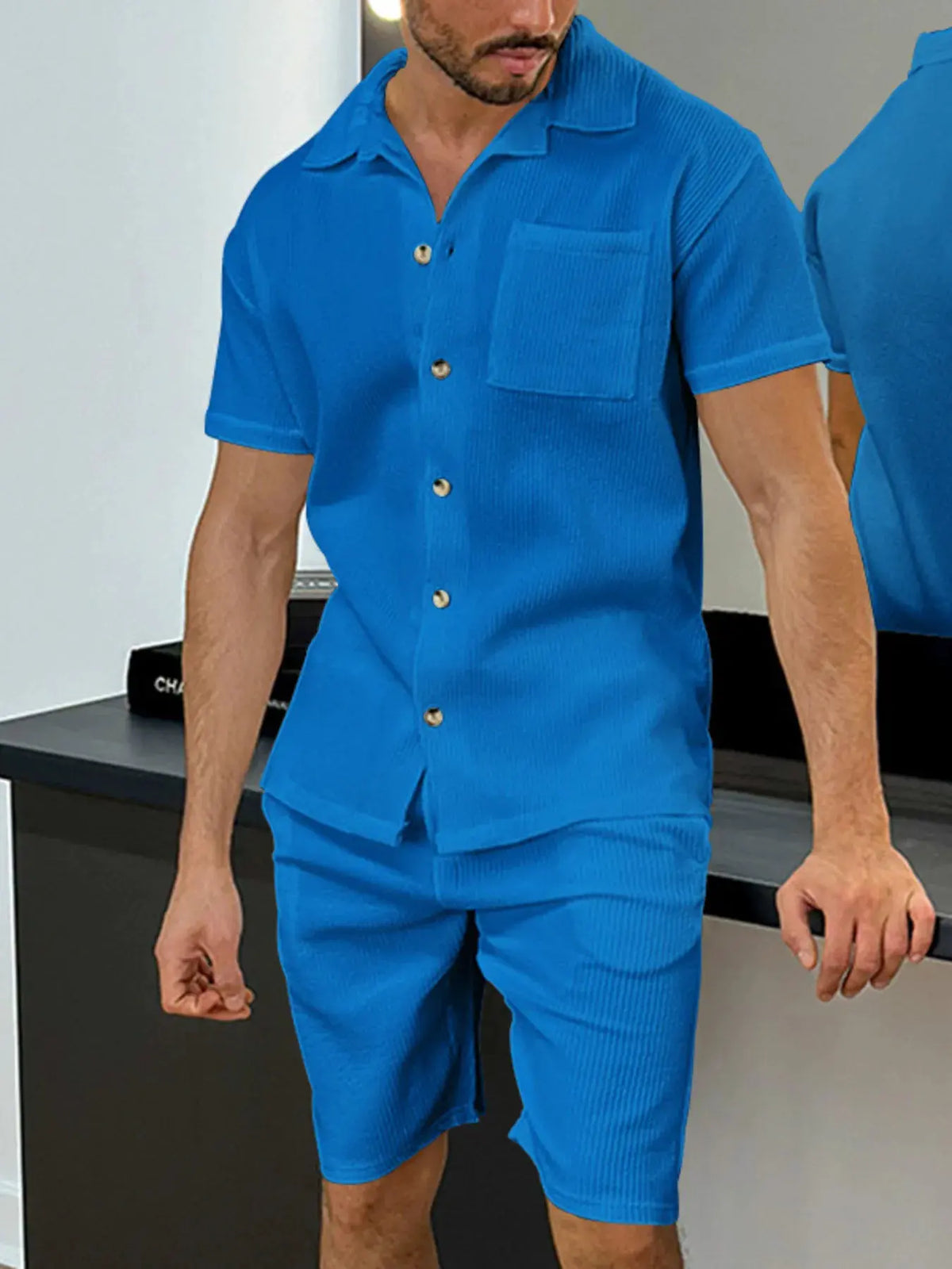 Men's Full Size Button Up Top and Shorts Set Plus Size by Trendsi