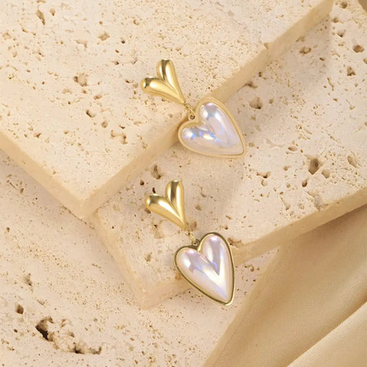 Heart-Shaped Pearl Drop Earrings by Partner Label