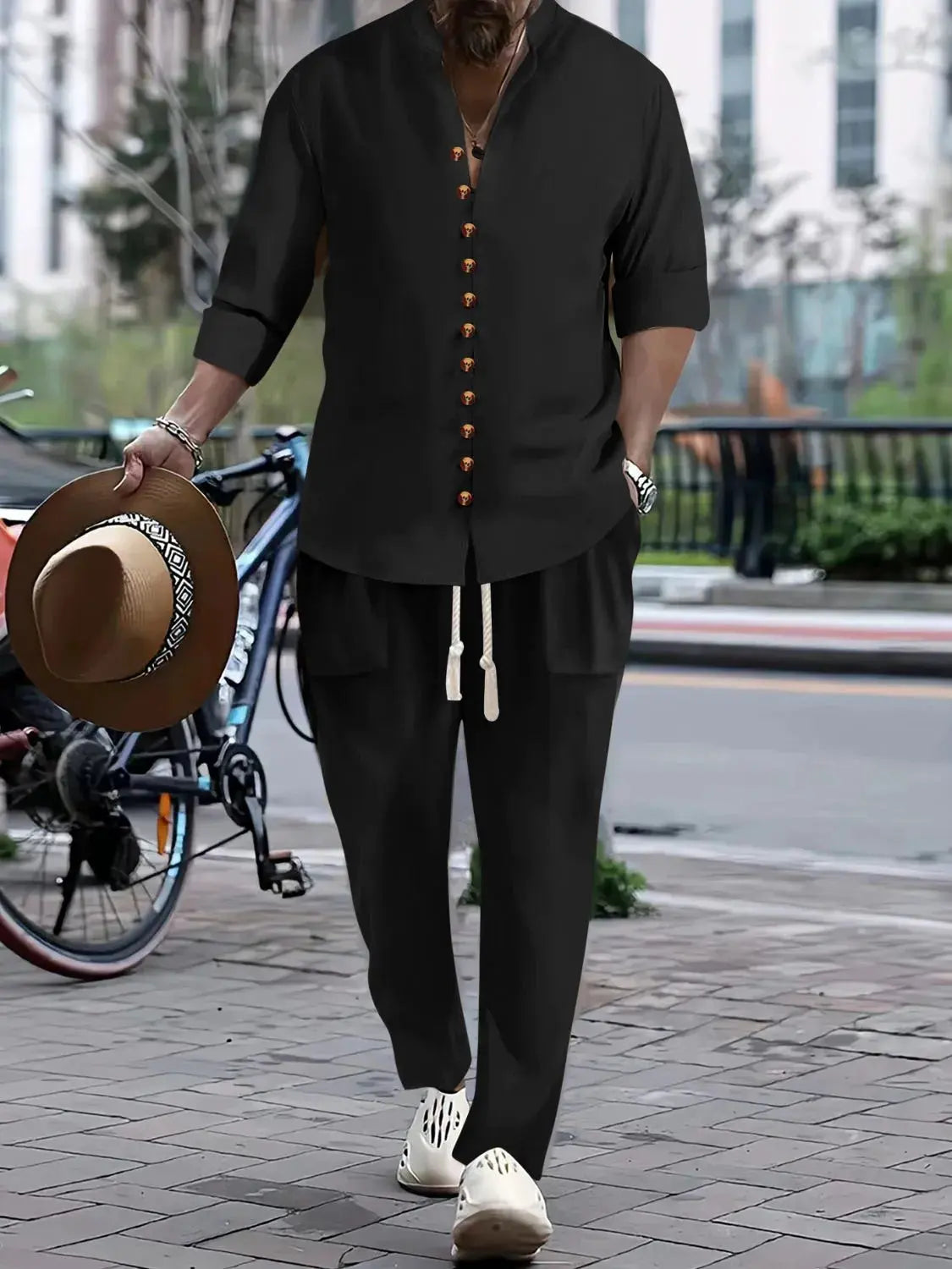 Men's Button Front Long Sleeve Shirt and Pants Set by Trendsi