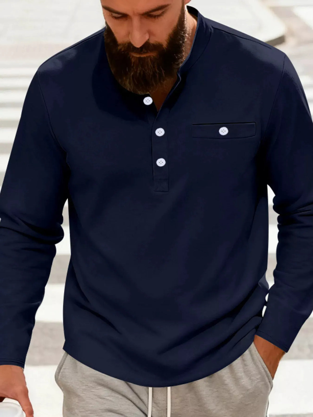 Men's Full Size Button Detail Long Sleeve Shirt Plus Size by Trendsi