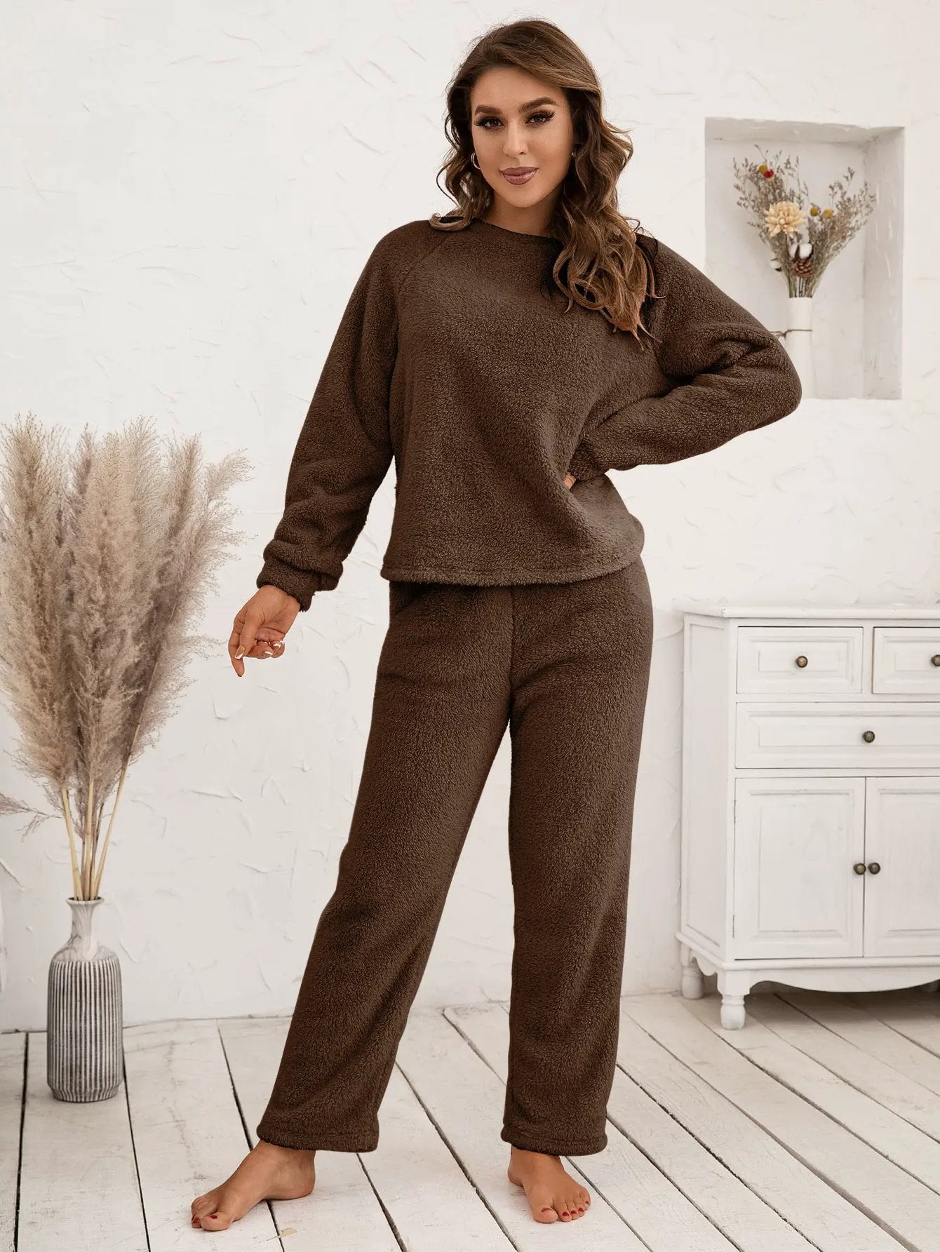 Ivy Lane Teddy Long Sleeve Top and Pants Lounge Set by Ivy Lane