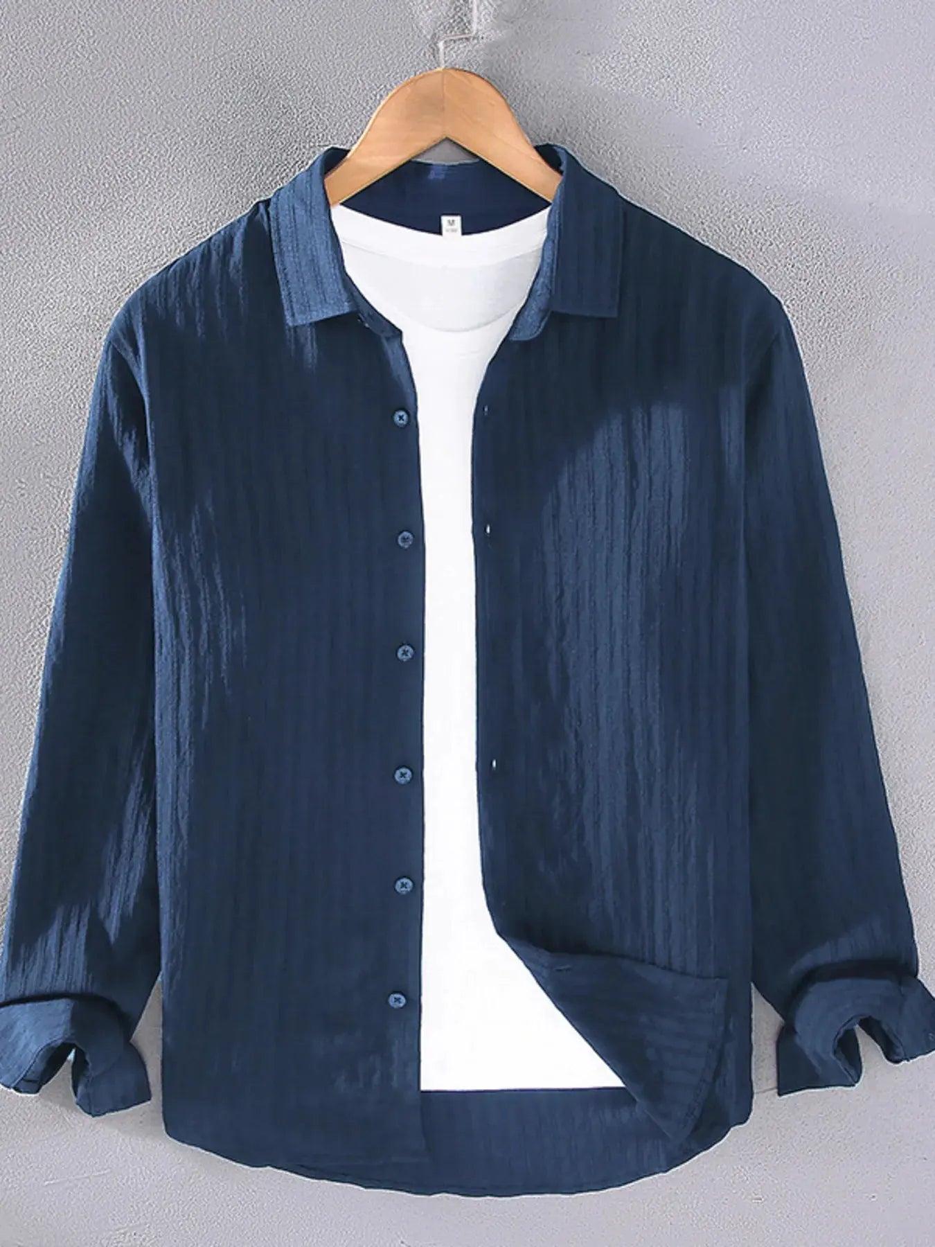 Men's Plus Size Textured Button Up Long Sleeve Shirt by Trendsi