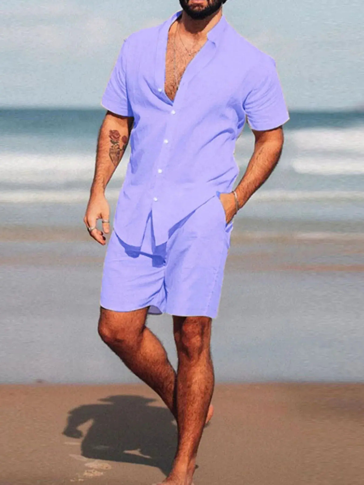 Men's Full Size Short Sleeve Shirt and Shorts Set Plus Size by Trendsi
