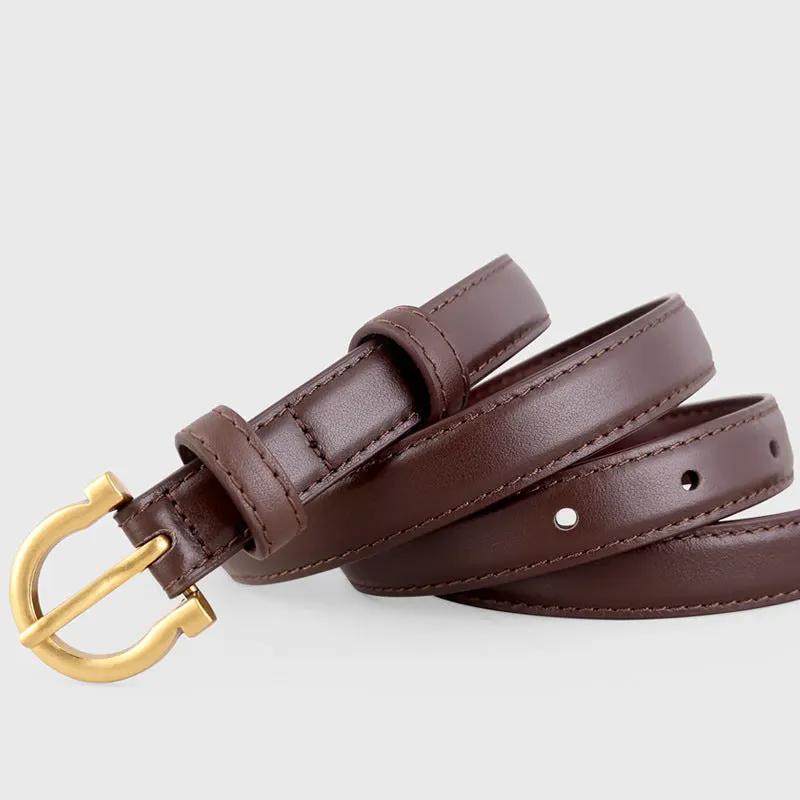 Leather Belt with Golden Buckle by Trendsi
