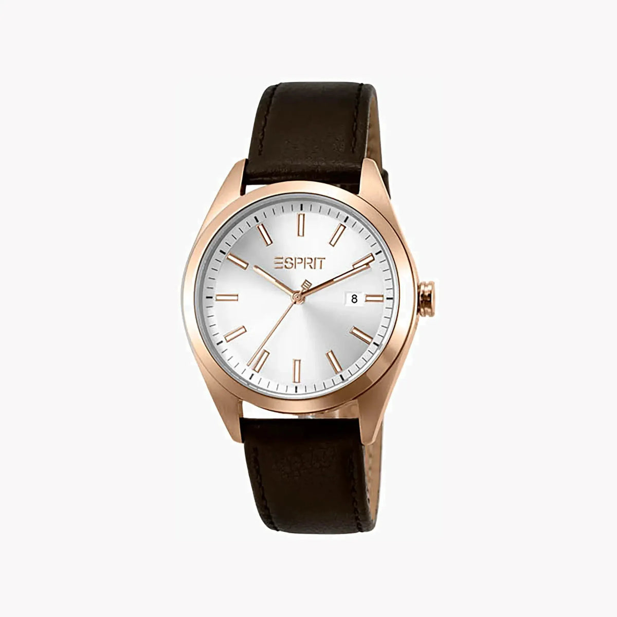 Esprit Men's Brown Leather Watch, Silver Dial | Es1g292m0035 by ESPRIT