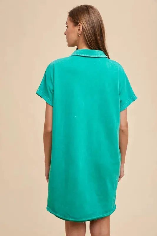 Annie Wear Mineral Washed Johnny Collar Short Sleeve Dress by Annie Wear